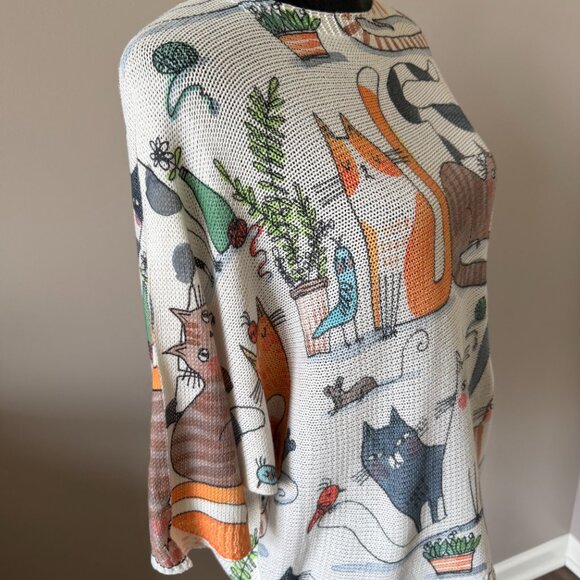 Made in Italy One-Size Cat Lovers Lightweight Dolman Sleeve Sweater - Picture 6 of 6